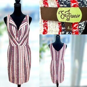 Anthropologie EVA FRANCO Red White and Blue Tweed Dress size 4